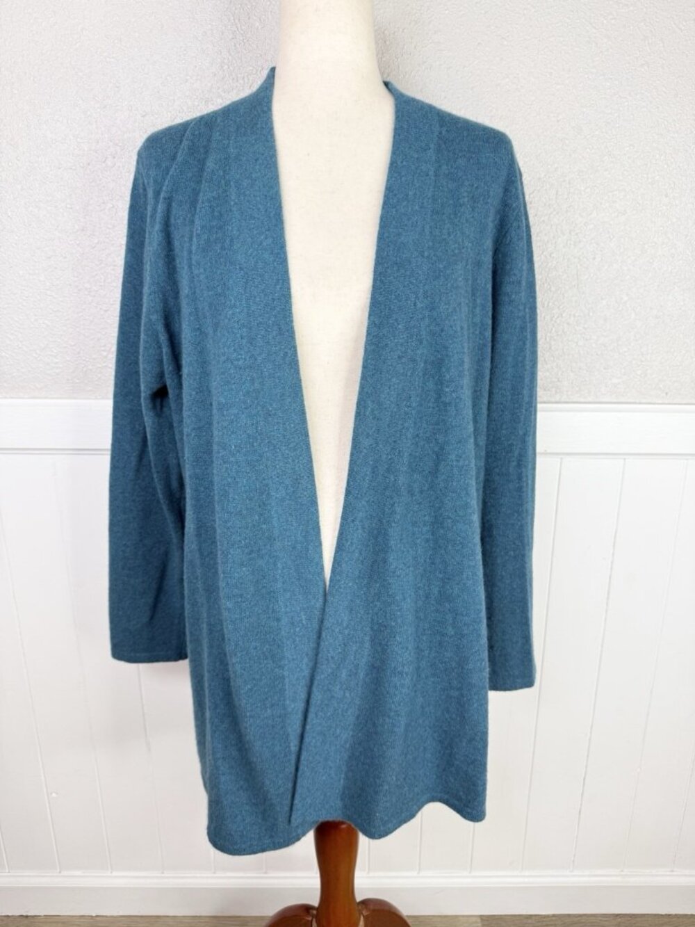 Charter Club Luxury 100% Cashmere Open Front Cardigan Size XL Teal Classic - Picture 2 of 9